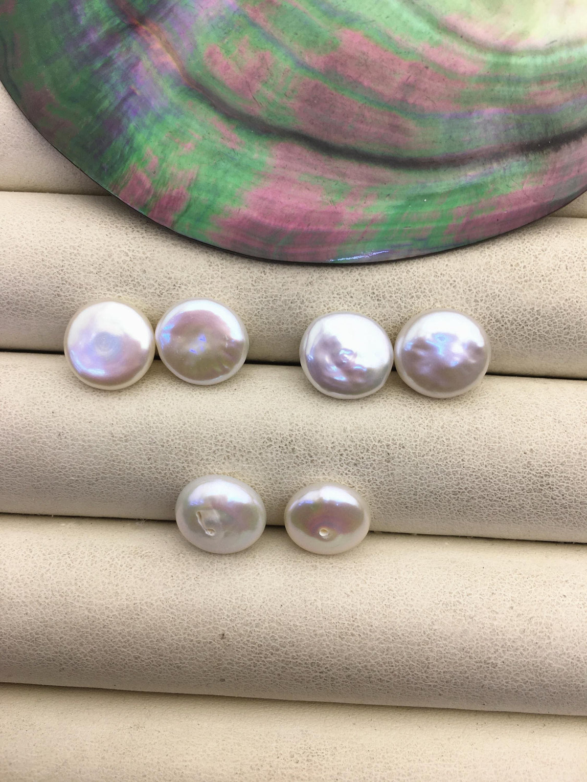 2 pairs AA+ 10-11mm White Coin Freshwater Pearls Pair,high luster- Coin Pearl-petite Pearl- 0.9mm bottom half hole,COIN10-3A-2