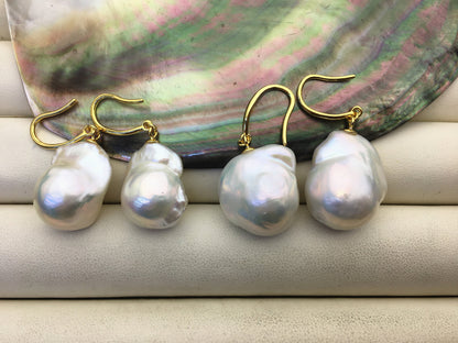 AAA/AA+ 14-18mmx22-28mm flame ball pearl dangle earrings,sterling silver,earring with white baroque Natural Pearl,SE3-069