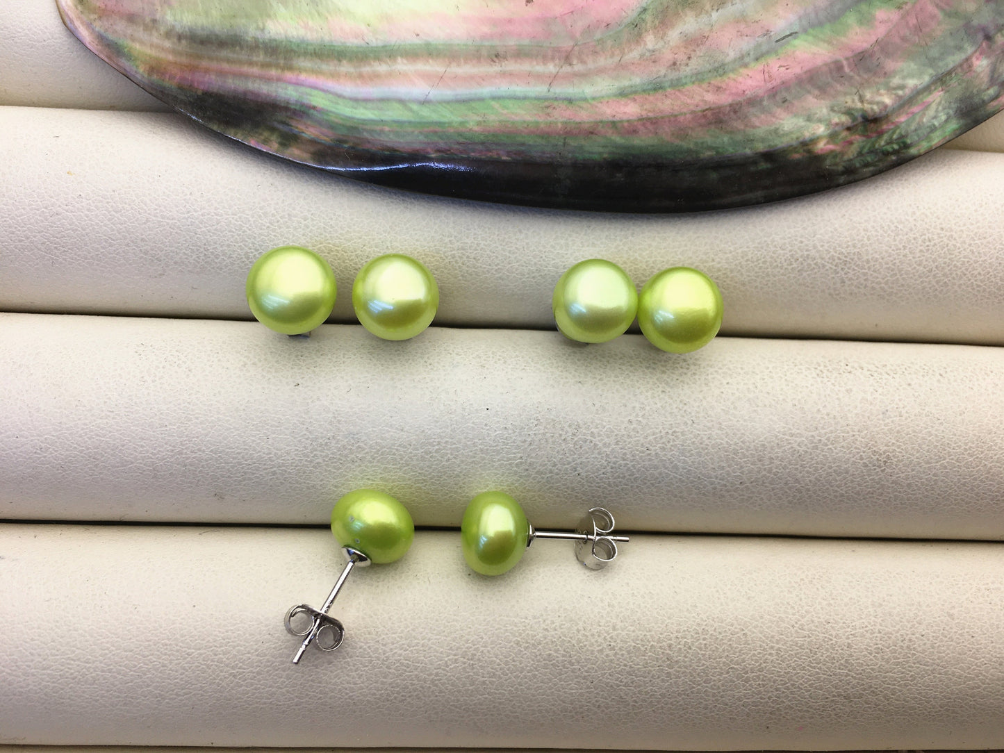 AAA 8-8.5mm green pearl stud earrings,Sterling Silver,SE1-T16