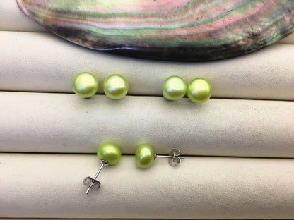 AAA 8-8.5mm green pearl stud earrings,Sterling Silver,SE1-T16