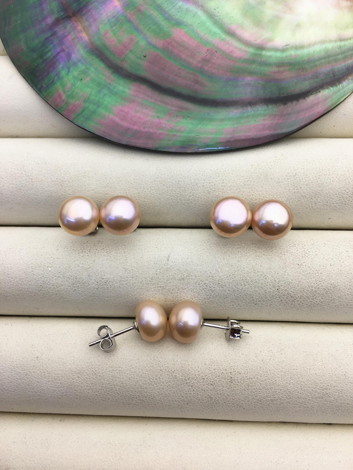 1 pair AAA 8.5-9mm Natural Rainbow Pearl Stud Earrings,pearl earrings,S925 Sterling Silver,Wedding,classic pearl studs,SE1-T21