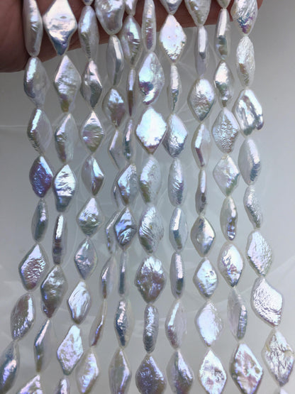 AAA- 8-9x13-15mm White diamond Shape Freshwater Pearl,one full strand,wholesale Full Strand,ZS-103-3