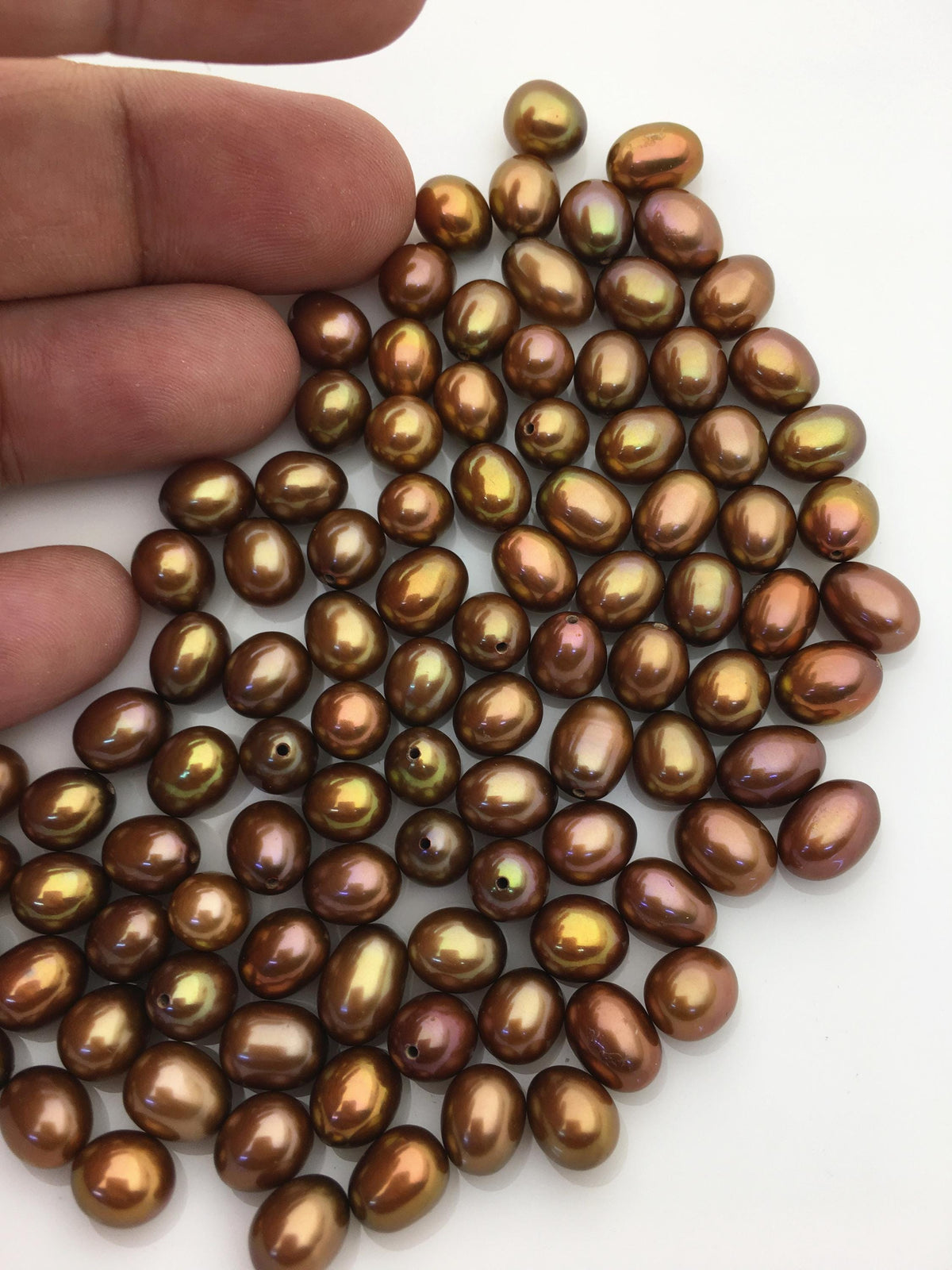 20pcs AAA 7-7.5mm brown rice freshwater pearls,0.9mm top half hole,brown oval pearl,for make dangle pearl earrings,LR7-T5