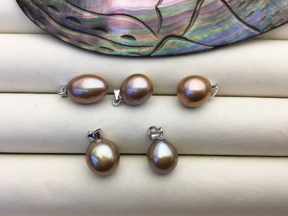 2pcs AAA 9.5-10mm brown yellow pearl pendant , Oval Rice Pearl necklace- NC1-T42