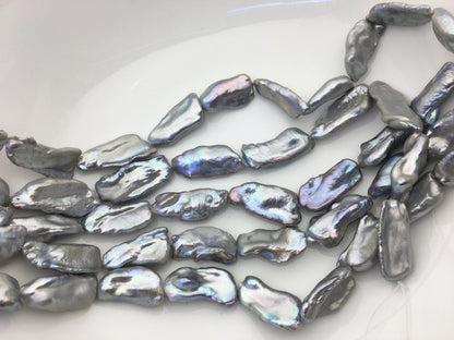 AA+ 11-15mm big gray Thick Keshi Biwa Pearl Necklace,ZS-200-120-25