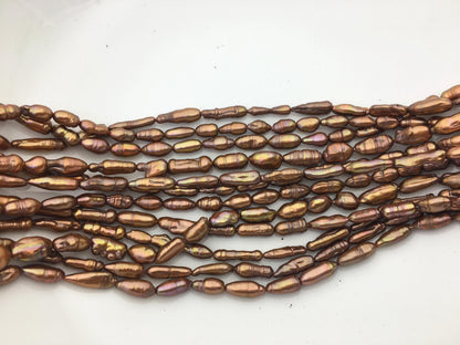 12 strands AA 5-7mm red brown toothpick Biwa Pearl Necklace,Genuine Fresh Water Pearl,Wedding Necklace,Mothers Day,ZS-80-10-31