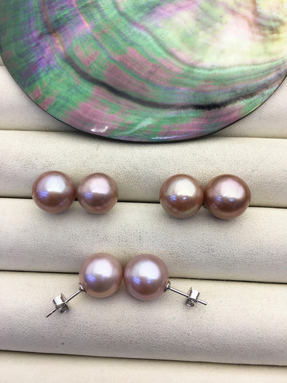 1 pair AAA 11-12mm light purple round edison pearl stud earrings,SE3-T9-66