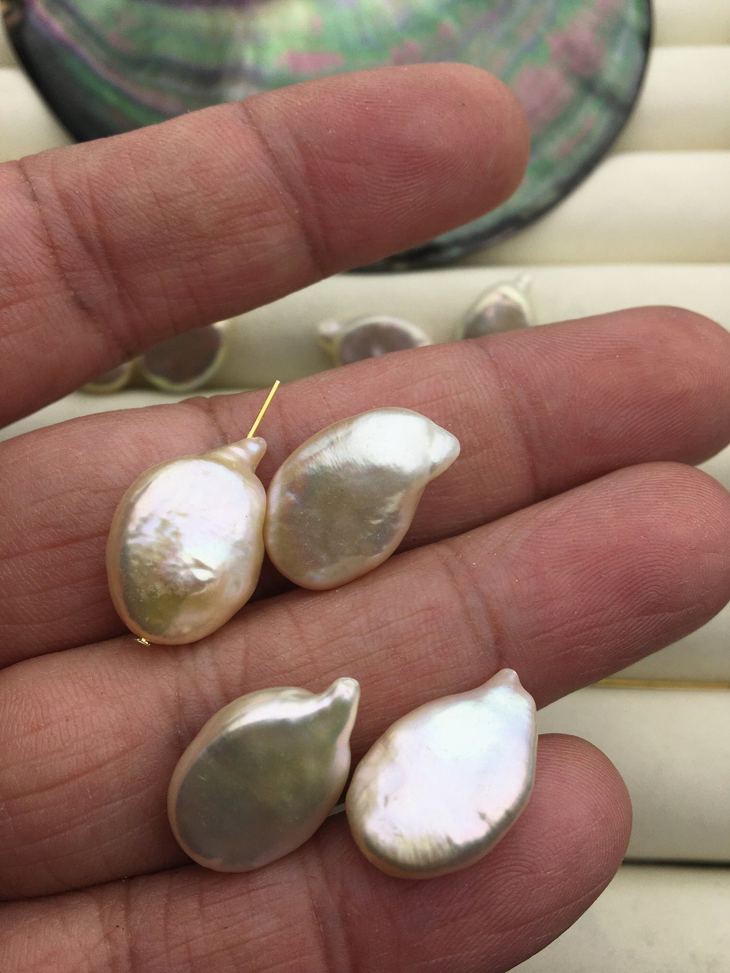 2 pairs AA+ 11-12x15-17mm Pink Rainbow Ellipse Freshwater Pearl loose Beads Pair,wholesale,ZS-103-37-50