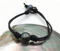 11mm Single Round Black Green Tahitian pearl Leather Cord bracelet,SELECT leather color, Pearl Leather bracelet,Le10-011