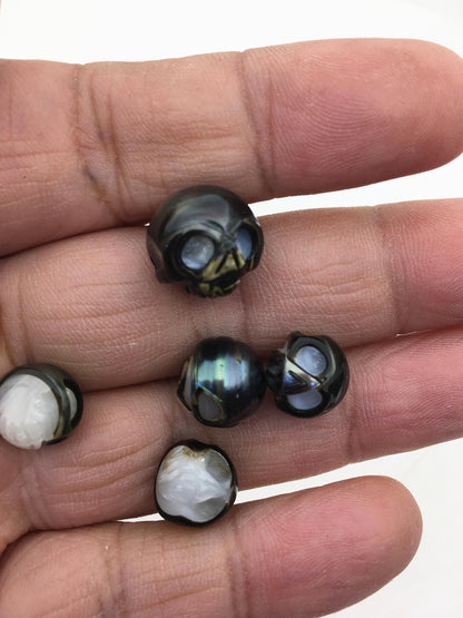 5pcs 10-14mm Big Tahitian HandMade Carved Skull Sea Pearl Beads For necklace pendant earrings,no hole,CAC-T12