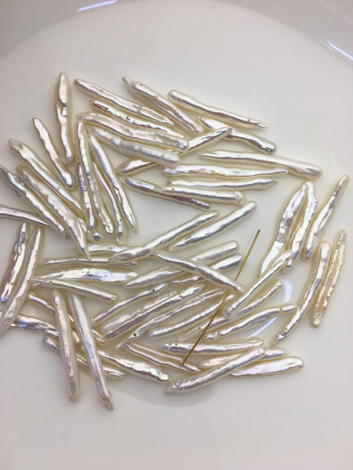 20pcs AAA 3-5x20-35mm Long White Toothpick pearls,0.8mm top side hole,ZS-80-2