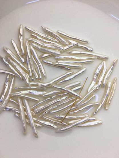 20pcs AAA 3-5x20-35mm Long White Toothpick pearls,0.8mm top side hole,ZS-80-2