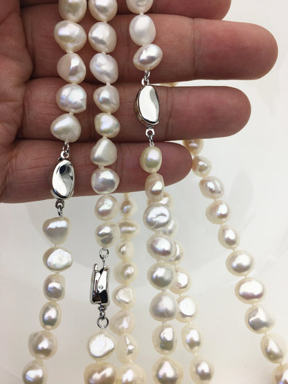 17.5'' AAA 8-9mm White Nugget Freshwater Pearl necklace,NPN1-T44