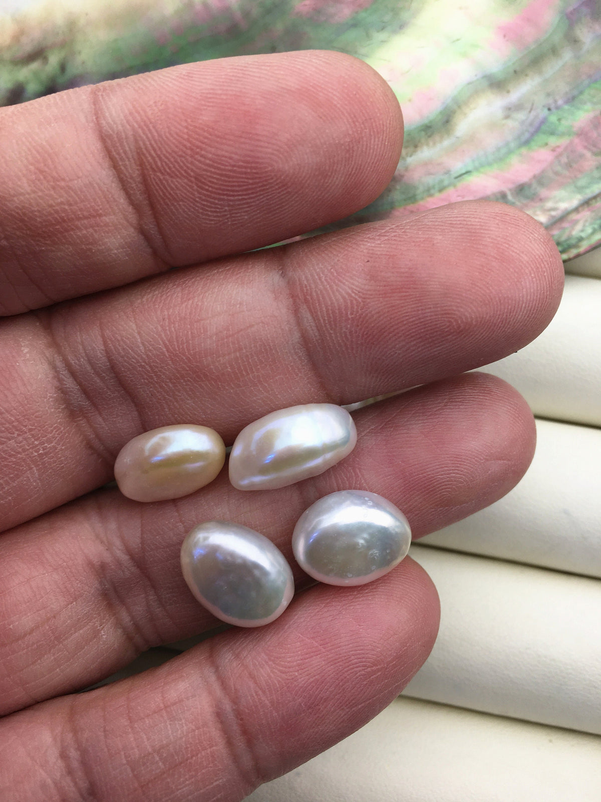 2 pairs AAA 9-11mm Thick White Ellipse Freshwater Pearl loose Beads Pair,ZS-103-37-67