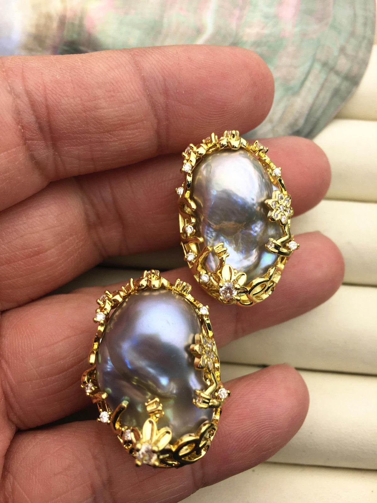 AAA Very Big Gray Rainbow Baroque Pearl Gold rings,affordable engagement rings,pearl wedding rings,promise rings for her,R1-T1