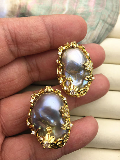 AAA Very Big Gray Rainbow Baroque Pearl Gold rings,affordable engagement rings,pearl wedding rings,promise rings for her,R1-T1