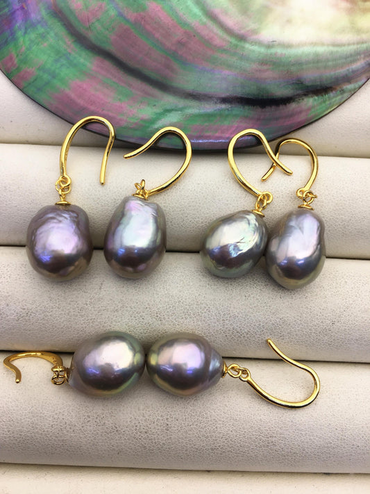 1 pair AAA 11-12mm gray drop edison pearl dangle earrings,S925 Sterling Sliver earrings,SE3-T9-64