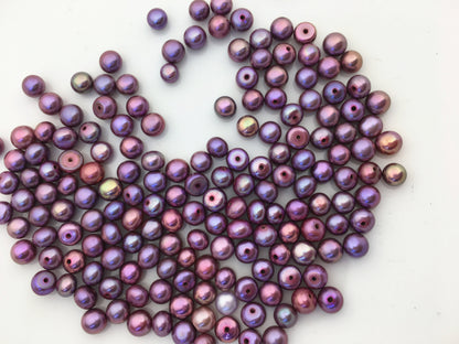 30pcs AAA 5-5.5mm purple button round freshwater pearl,0.9mm half hole,BTN5-T6