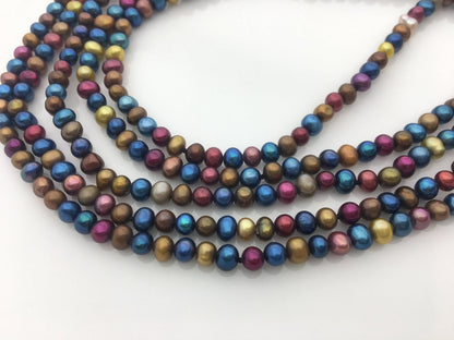 62'' 5mm red blue mix color small potato pearl Necklace,Wedding Necklace, Mothers Day,Happiness,wholesale,NPN1-104-13