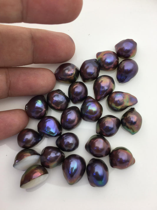 24pcs AAA 11-14mm Black Rainbow Baroque Freshwater Mabe Natural Rainbow Freshwater Pearls,no hole,MB-T12