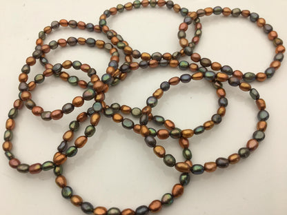 3pcs 7.5 inches AAA 5-6mm Brown Green Mix Color Nugget Freshwater pearl Elastic string Bracelet,B8-017