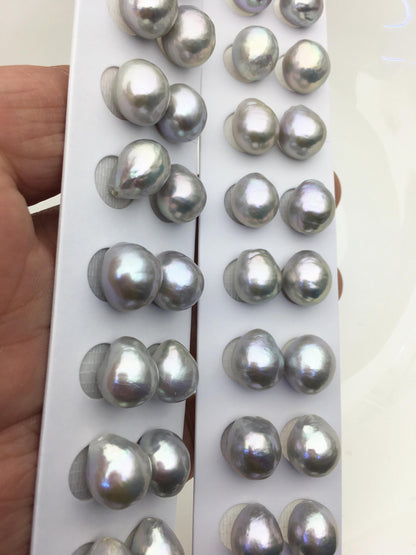 5pairs AAA 11-12mm Gray baroque drop edison freshwater pearl Pair,top half hole,ED11-3A-2-41