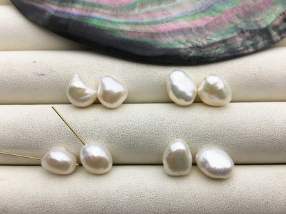 2 pairs AAA 8.5-9.4mm White Nugget baroque loose pearl ,through hole, for dangle earrings - Freshwater Pearls earrings - ZS-103-37-44