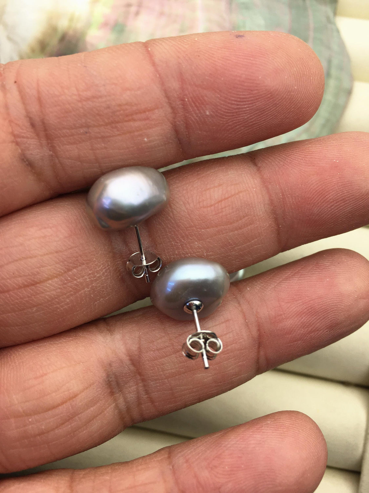 3 pairs AAA 11-13mm gray nugget baroque edison pearl stud earrings,SE3-T1