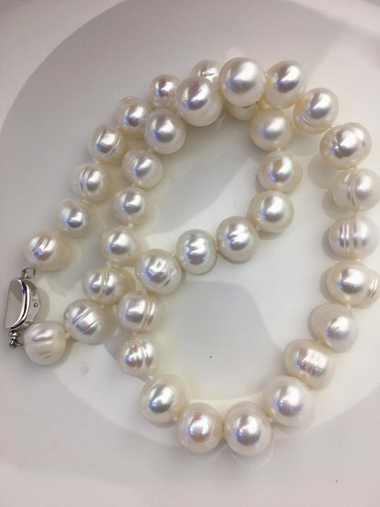 17'' AA+ 10.5-11.5mm big white potato freshwater Pearl necklace,genuine freshwater Pearl necklace,Natural Pearl Necklace,NPN1-095