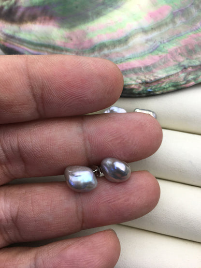 AAA 8-9mm Gray Rainbow keshi Freshwater Pearl Stud Earrings,Stud Earrings for Women Girls,SE3-T53