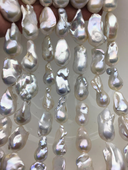 15.5'' AA 13-18mm Big white flame ball pearl,FL15-2A-5-12
