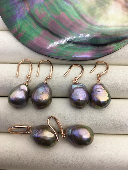 AAA 11-13mm natural rianbow drop edison pearl dangle earrings,rose gold S925 Sterling Sliver earrings,wedding pearl earrings,SE3-T9-2