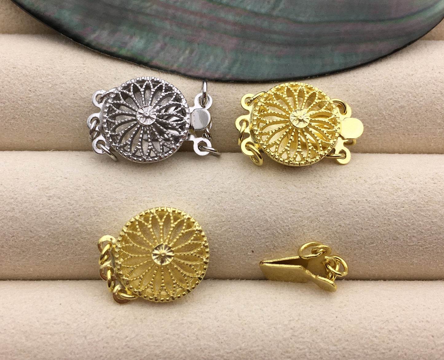 1pc 11.5mm Three Rows 925 sterling silver flower clasp,3 strand clasp,push-in pearl clasp,necklace clasp,fashion jewelry findings,ASL-CL-023