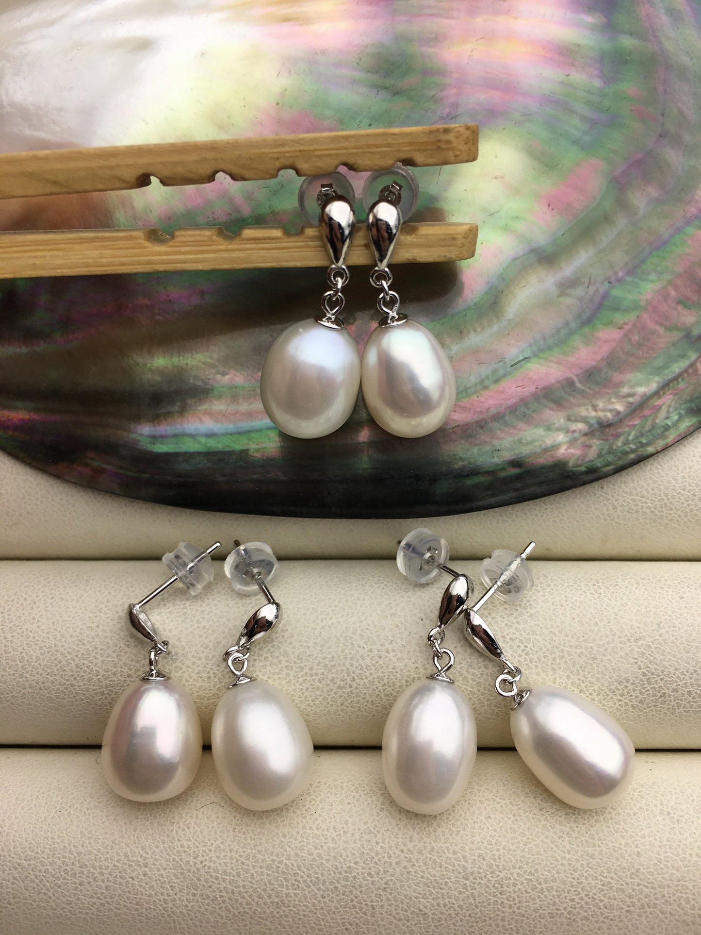 1 pair AAA 9-10mm white rice pearl dangle earrings,S925 Sterling Sliver pearl earrings,pearl for women,SE3-096
