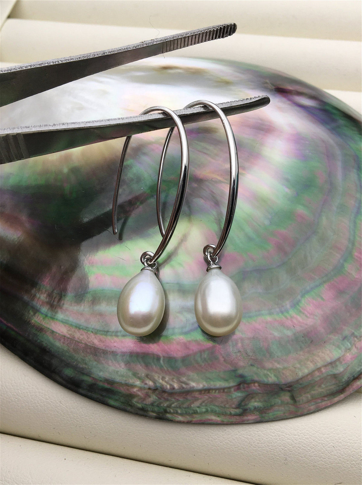 AAA big White rice pearl Big dangle earrings,S925 Sterling Sliver pearl earrings,pearl for women,SE3-101