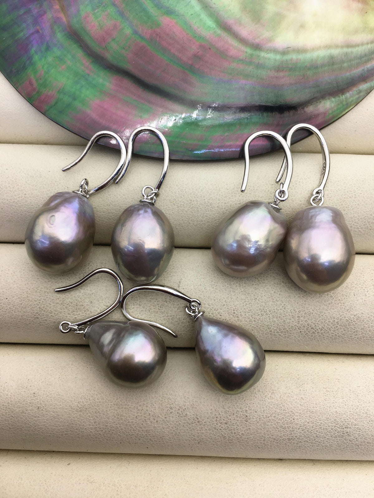 1 pair AAA 12-13mm gray drop edison pearl dangle earrings,S925 Sterling Sliver earrings,SE3-T9-54