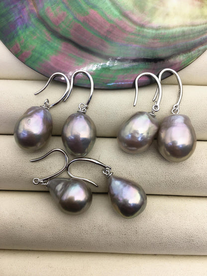 1 pair AAA 12-13mm gray drop edison pearl dangle earrings,S925 Sterling Sliver earrings,SE3-T9-54