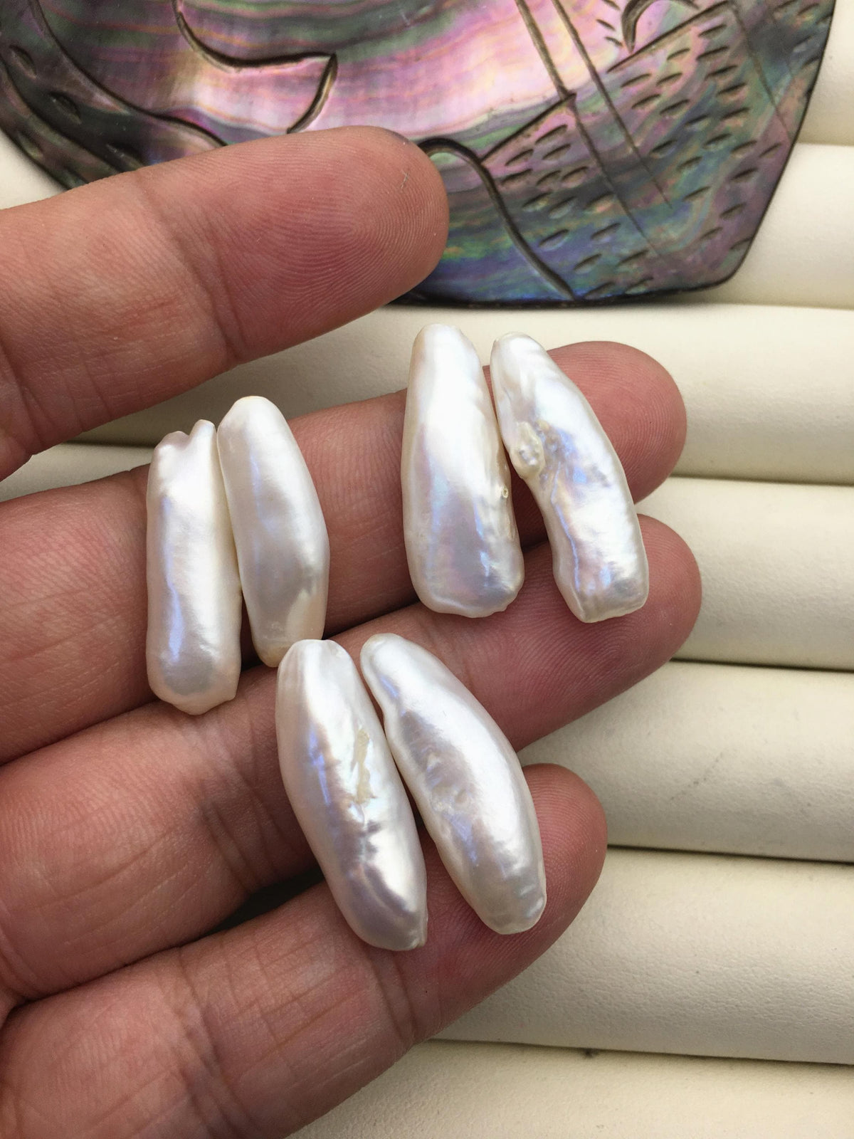 2 pairs AAA 8.5-11mm Thick White Biwa keshi pearls Pairs,for make dangle earrings,no hole,ZS-127-36-1