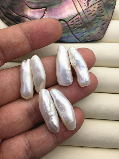2 pairs AAA 8.5-11mm Thick White Biwa keshi pearls Pairs,for make dangle earrings,no hole,ZS-127-36-1