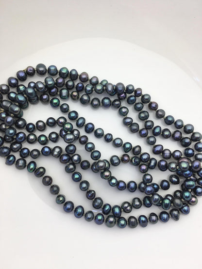 47'' AA+ 5-6mm Black Green potato Freshwater pearl Necklace,NPN1-T7