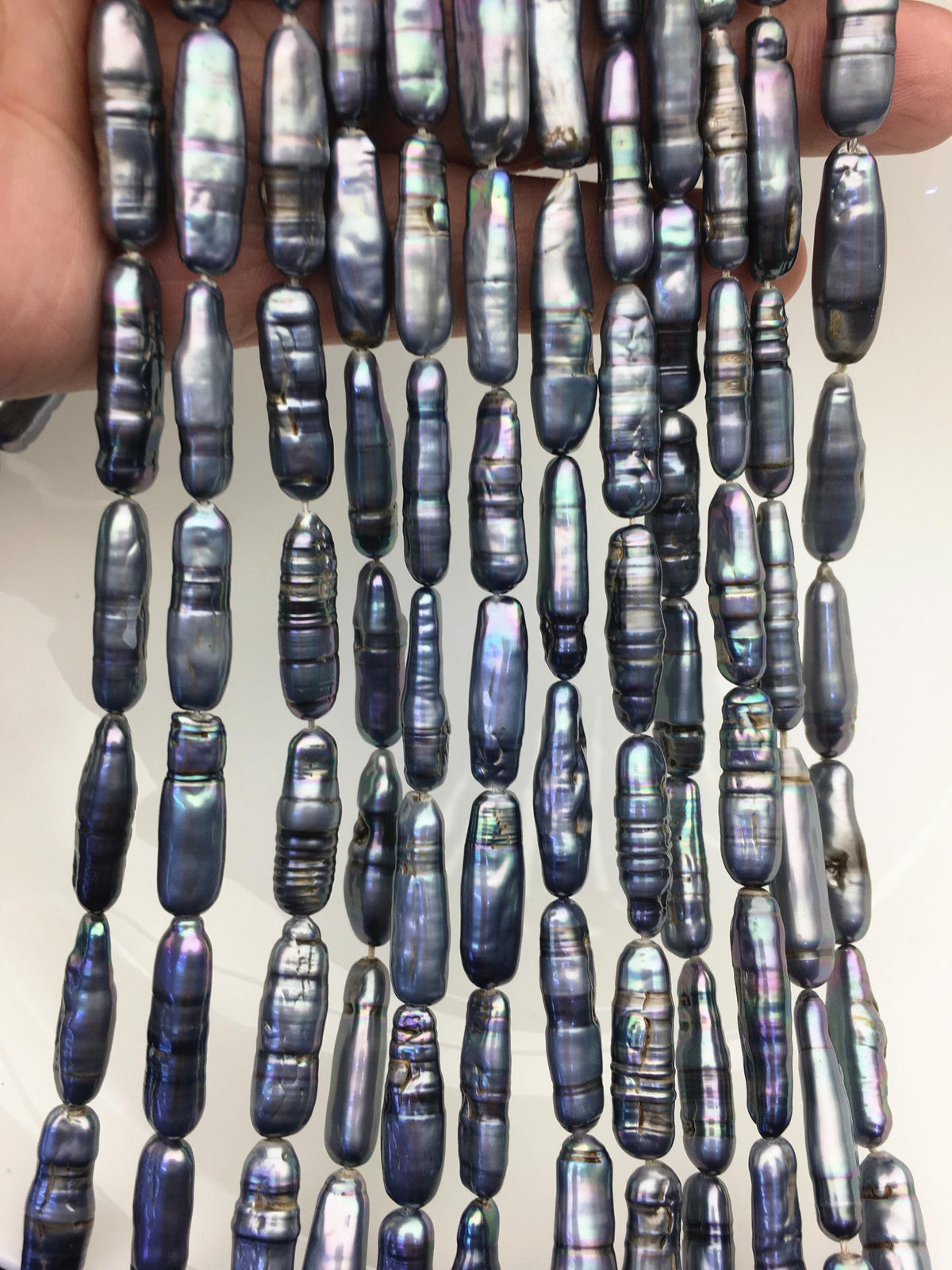 15.5'' AA 6-8mm Black Blue rectangle pearls,ZS-80-25-17