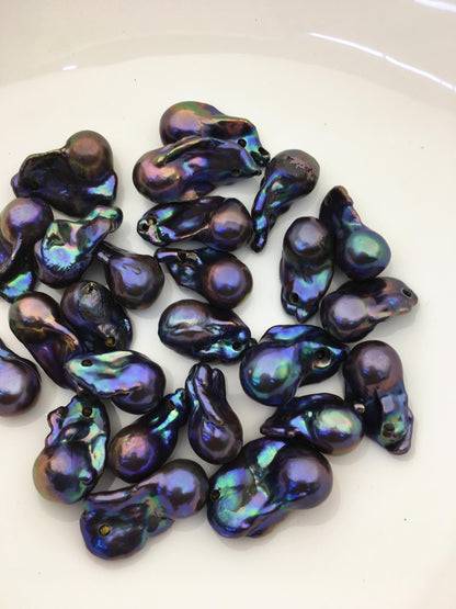 10pcs AA+ 14-20mm big blue black flame ball pearl,2.2mm large hole,FL15-T4-14