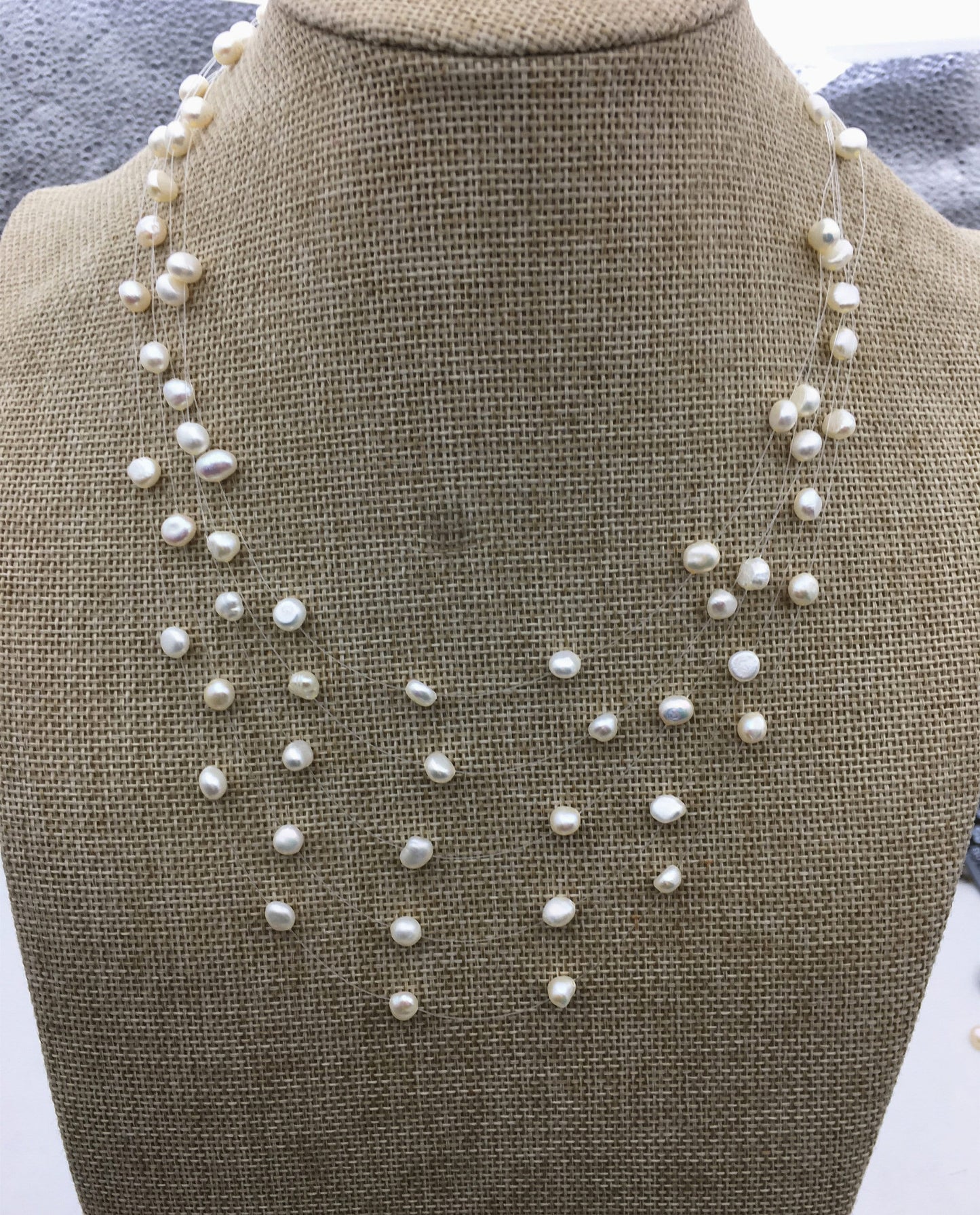 AAA 6-7mm floating necklace,illusion necklace,multistrand necklace,multistrand necklace,peach pearl necklace,NPN3-002