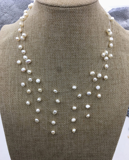 AAA 6-7mm floating necklace,illusion necklace,multistrand necklace,multistrand necklace,peach pearl necklace,NPN3-002