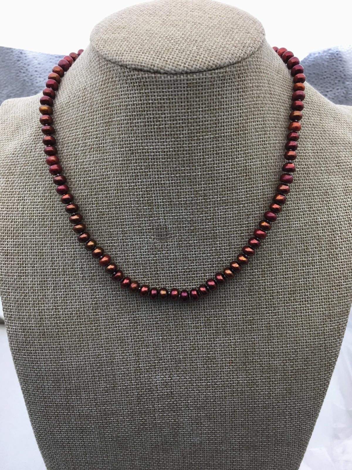 18.5'' 6-6.5mm red brown rainbow button round freshwater Pearl necklace,NPN1-T59
