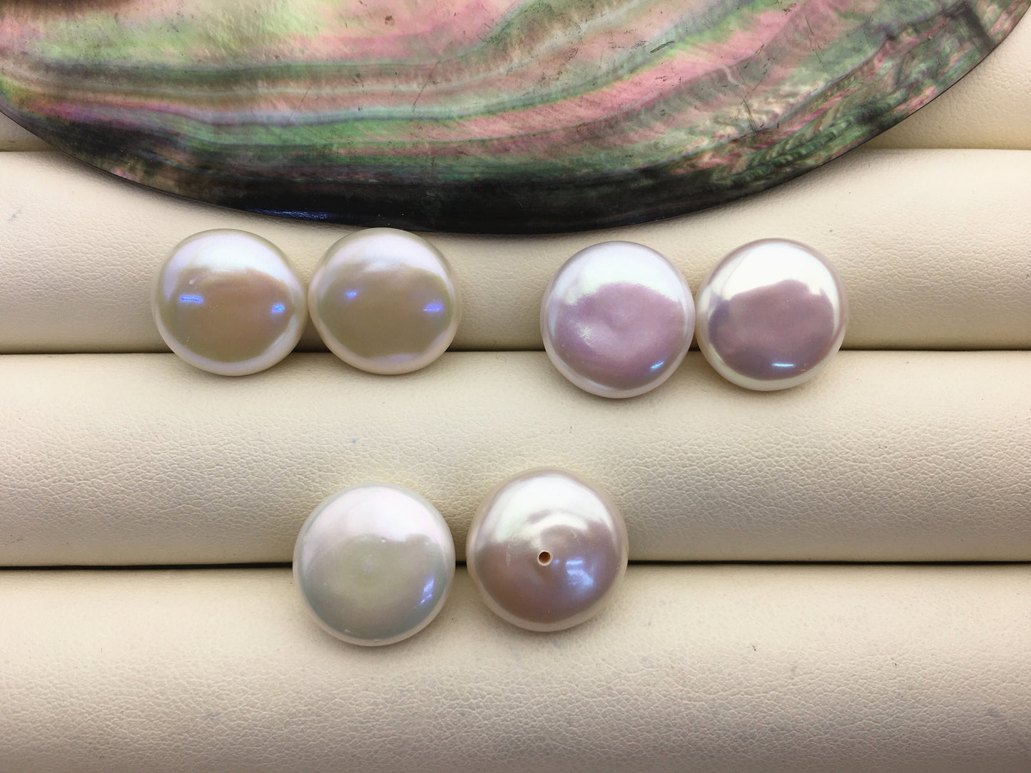 1 pair AAA 14-15mm White Coin Freshwater Loose Pearls Pair,0.9mm bottom half hole,For make Pearl Jewelry,COIN14-3A-2