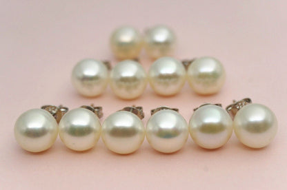 4 pairs AAA 8-8.5mm Multi Set Fresh Water pearl stud earrings,Sterling Silver,White Pearl studs,Wedding,Love,Happiness,SE1-008