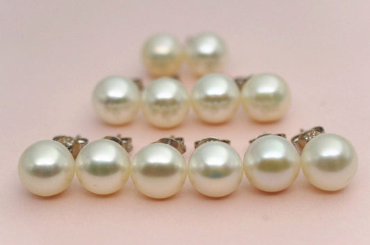 Set of 6 to Set of 15 stud earrings,4mm to 8mm ivory/white FreshWater pearl earrings,button round,bridesmaid earrings,pearl stud ,SE1-008