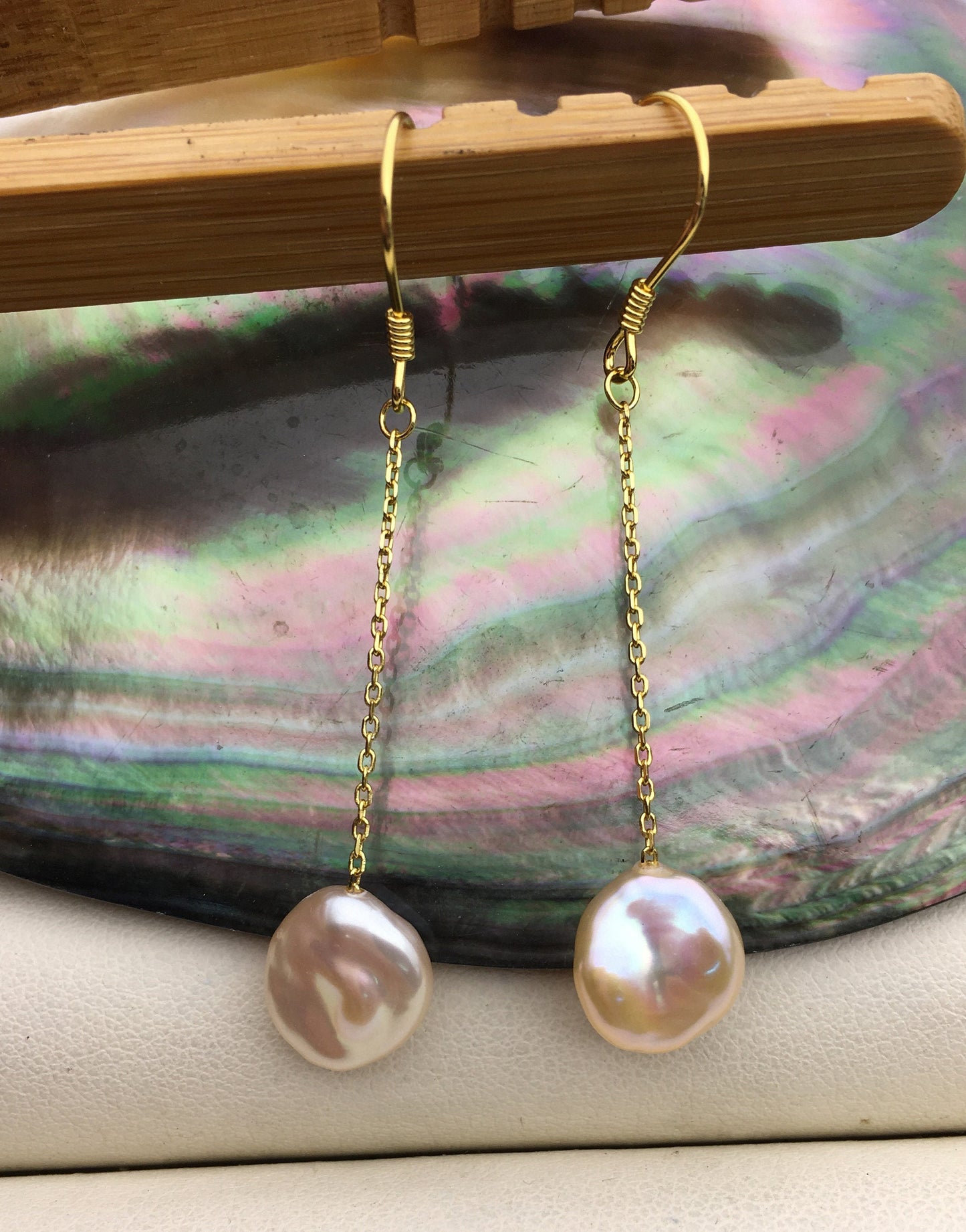 AAA 8-9mm Pink Purple Keshi pearl Tassels dangle earrings, 925 Sterling Sliver Gold Plated pearl earrings,pearl for women,SE3-131-59