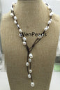 Two Rows Baroque pearl leather necklace,Pearl and Leather Lariat Necklace,Leather Pearl necklace,Leather baroque pearl necklace,Le3-040